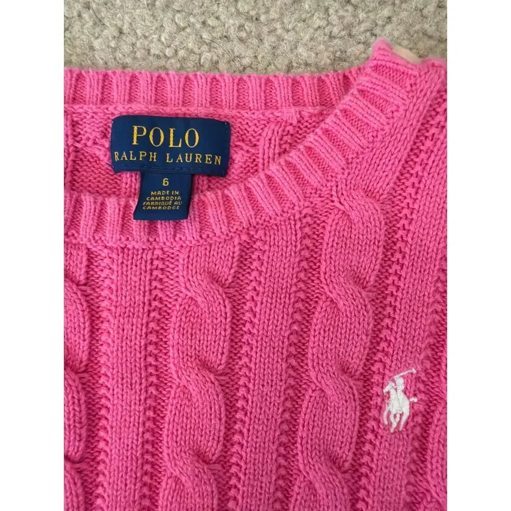 Ralph Lauren Cable Knit Sweater Kids Size 6 Pink Preppy Old Money Classic